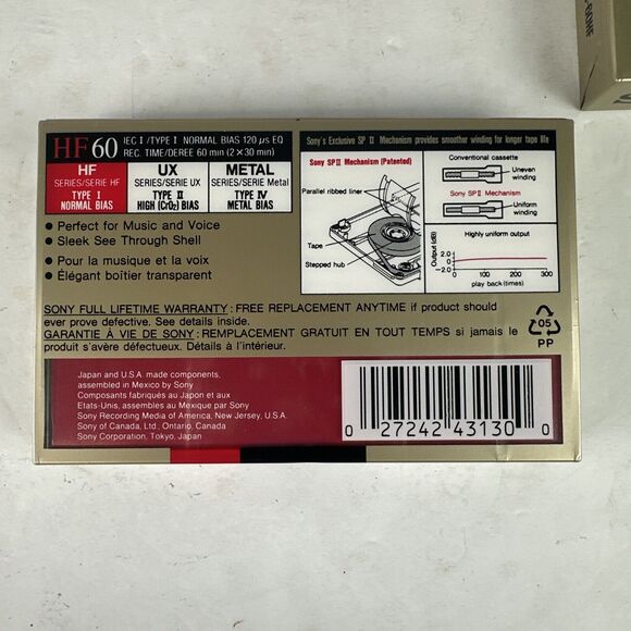 Sony HF High Fidelity 60 Minute Audio Cassette Normal Bias Blank Tapes X 3 Seale - Picture 4 of 4